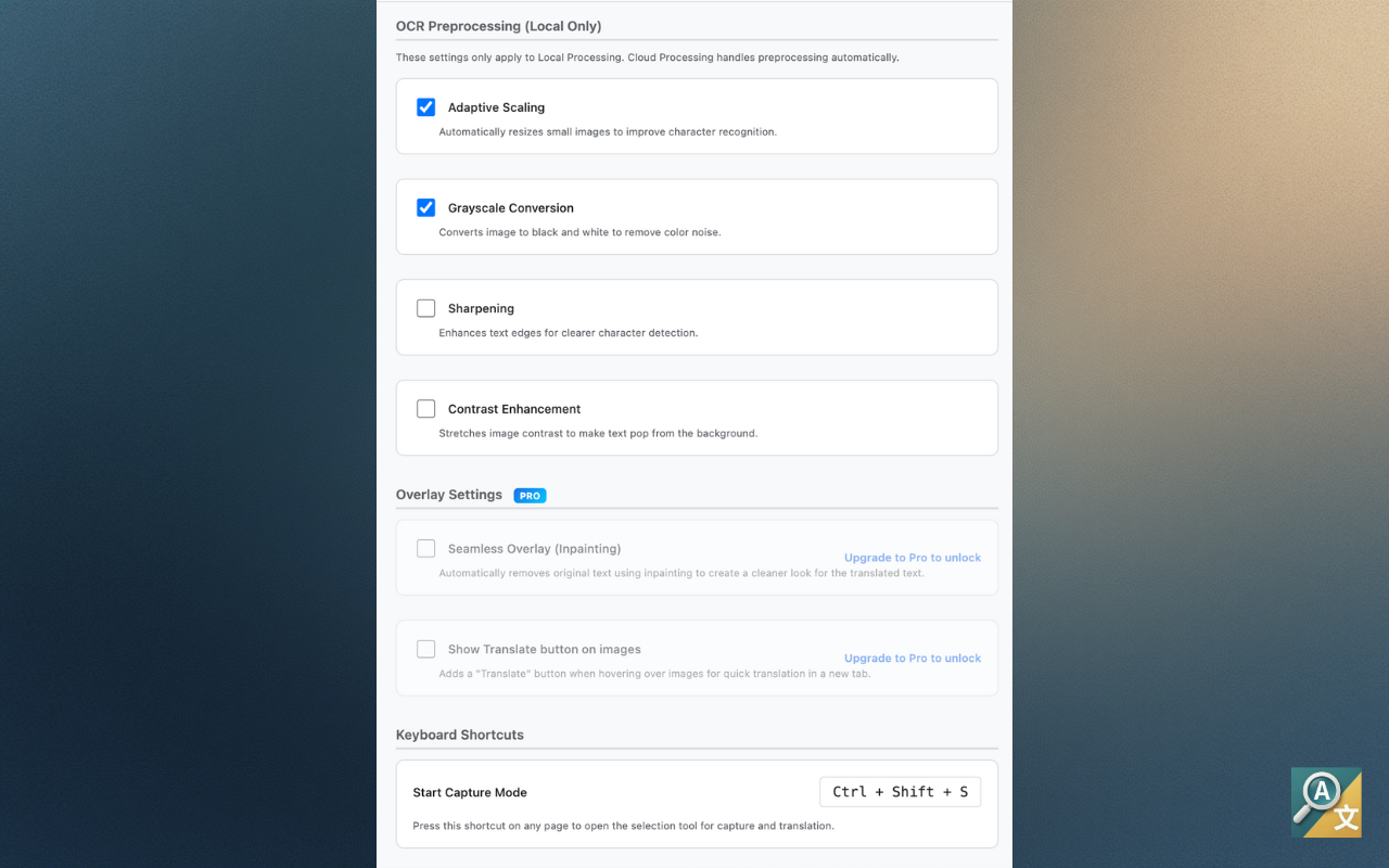 Processing mode settings